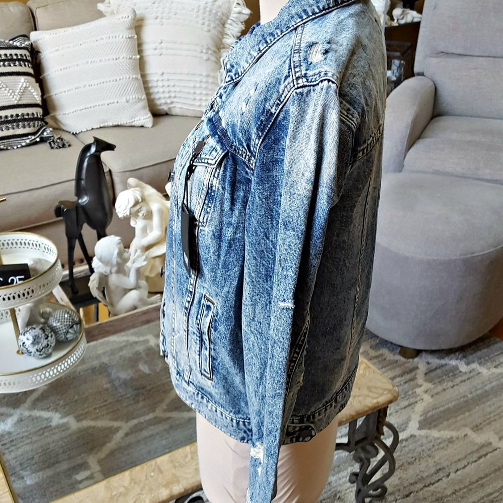 NEW! DISTRESSED Denim JACKET KUT From THE KLOTH SZ S - Picture 4 of 5